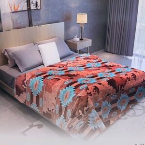 New king size soft Flannel Blanket Cow and aztec print burnt orange